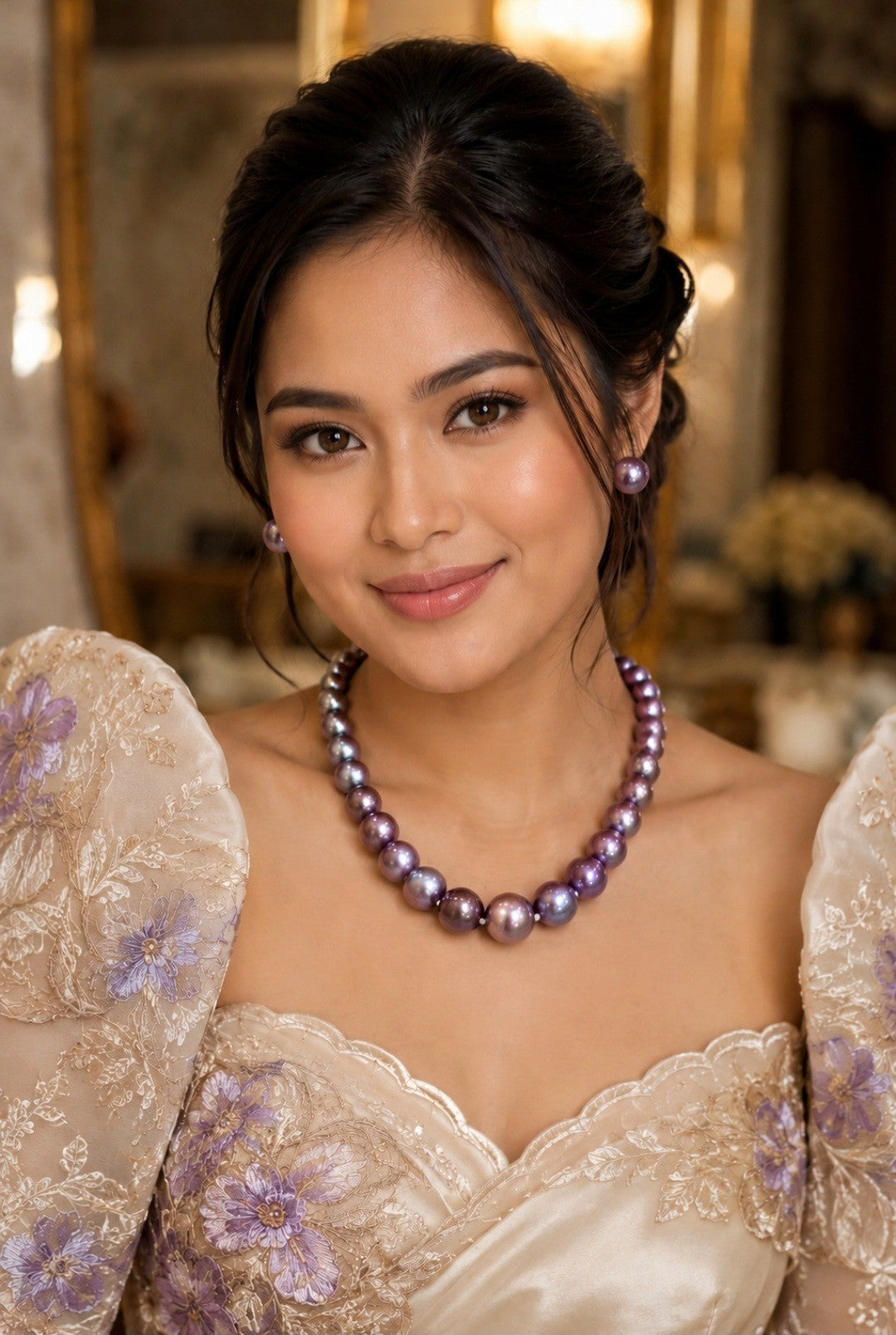 Purple Edison Pearl Necklace & Earring Set