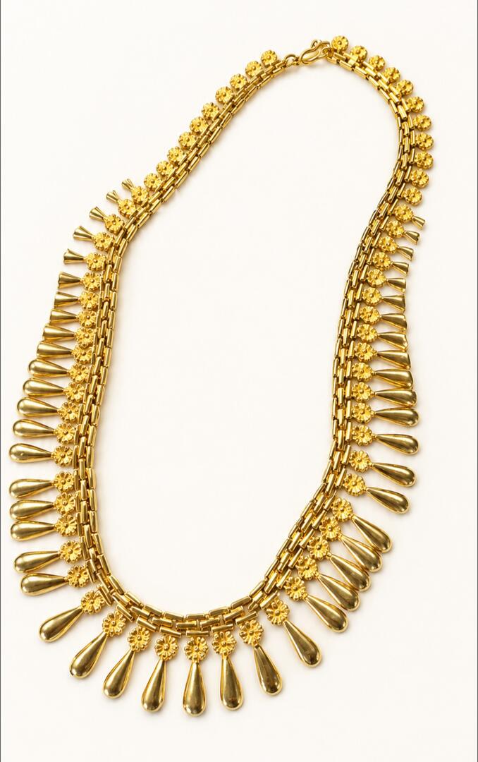 Mid-Century Gold Fringe Statement Necklace