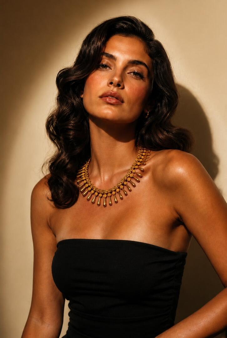 Mid-Century Gold Fringe Statement Necklace