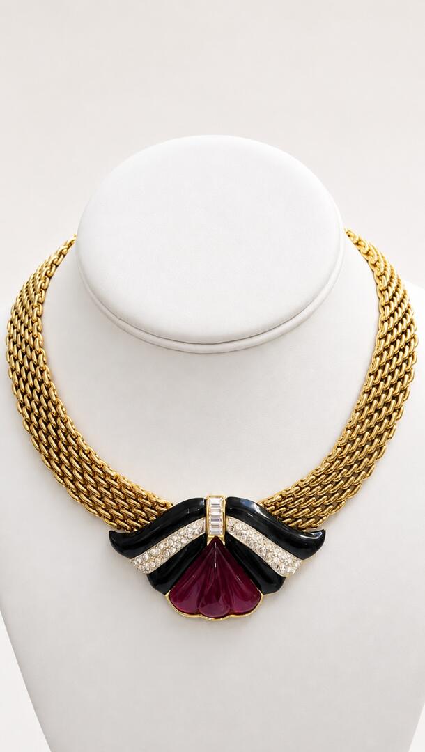 Vintage Mid-Century Gold-Tone Mesh Statement Choker