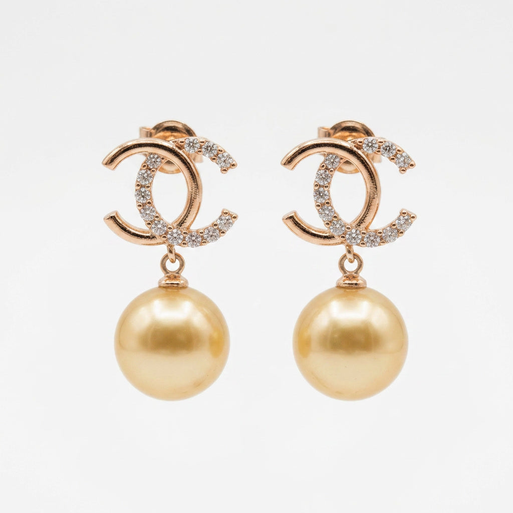 Golden Luxe CC Pearl Earrings