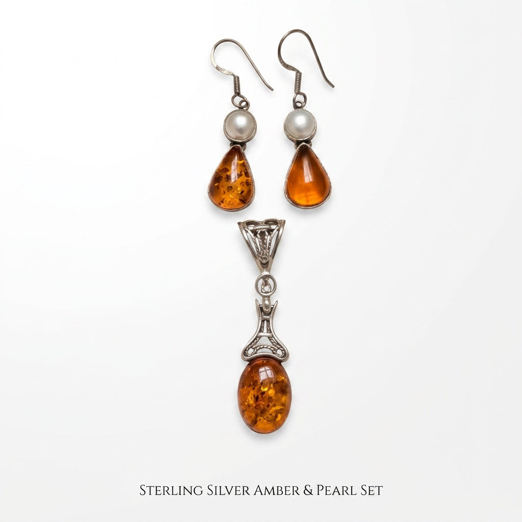 The Cognac Amber & Pearl Jewellery Set