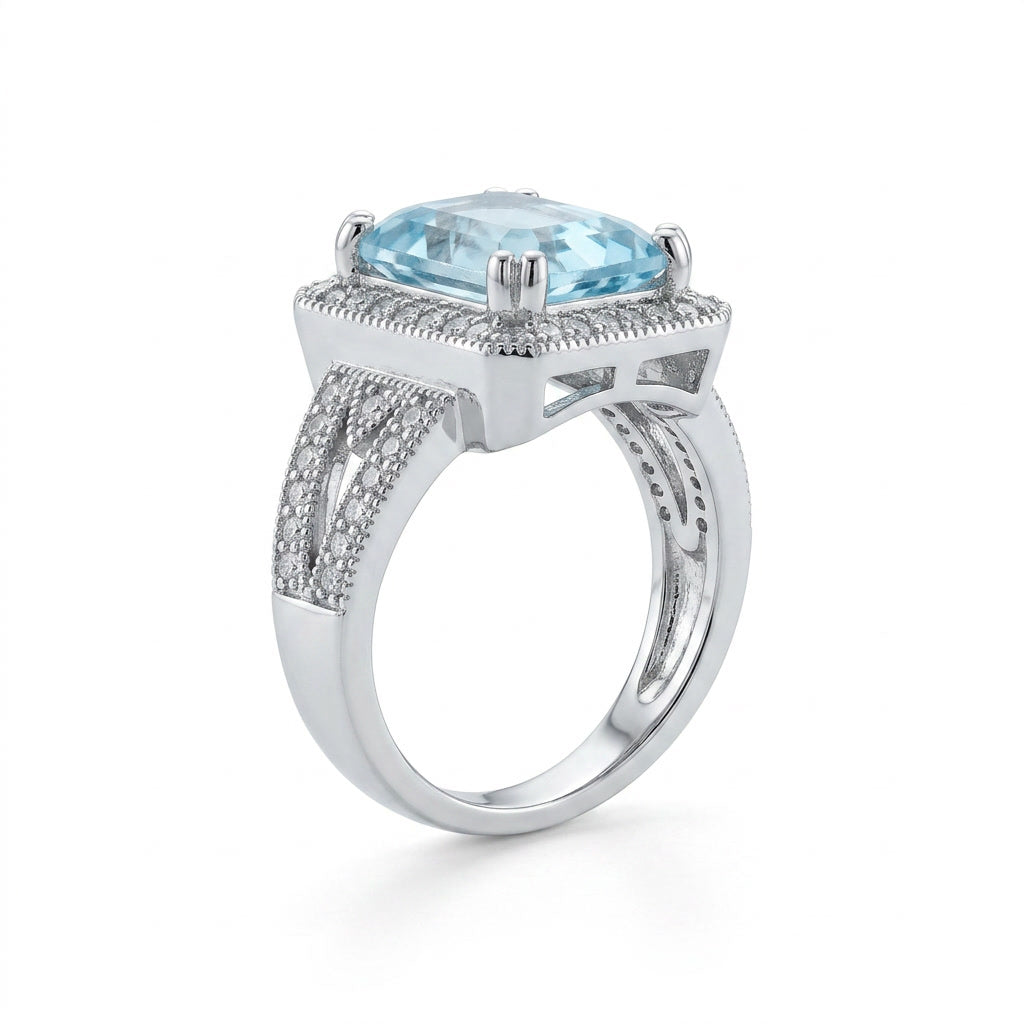 The Aquamarine Double Halo Ring