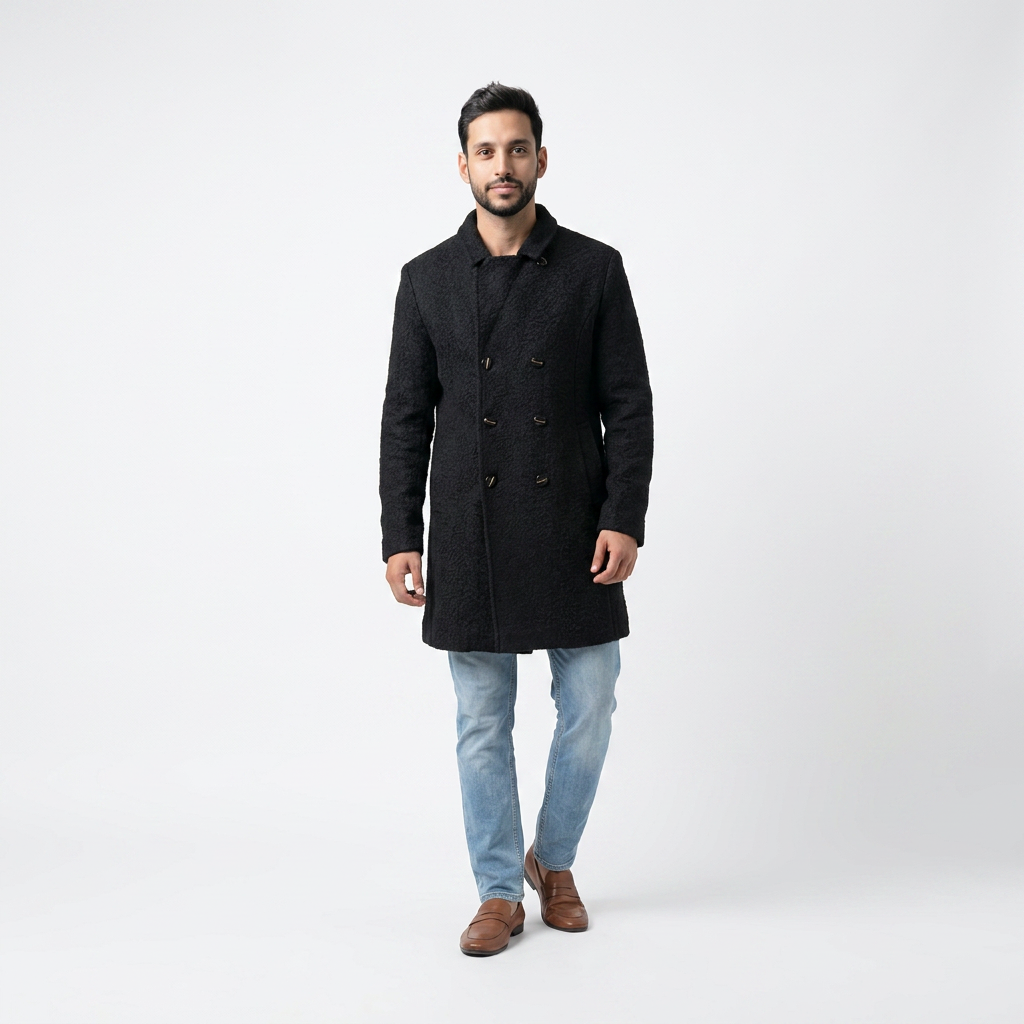 The Dark Double-Breasted Overcoat.