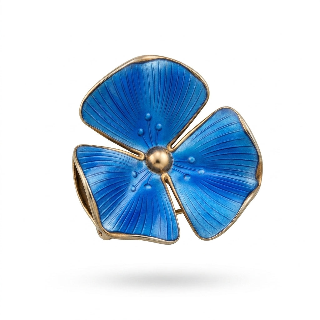 The Blue Guilloché Enamel Flower Brooch.
