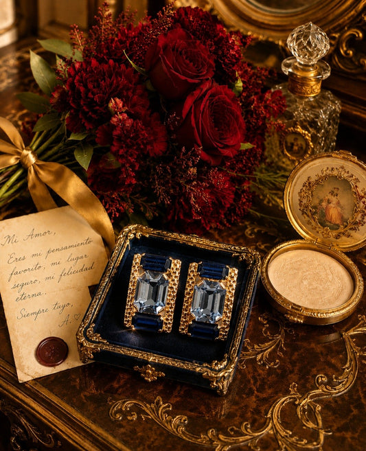 Mid-Century Glamour Blue Crystal Tones Earrings