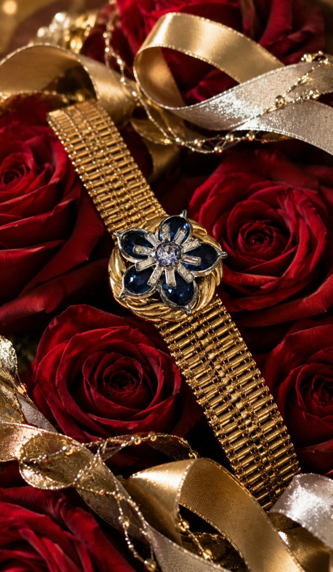 The Mid-Century "Sapphire" Blossom Gate-Link Bracelet