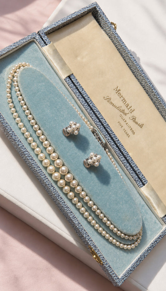 Vintage "Mermaid" Double-Strand Graduated Pearl Necklace & Floral Cluster Earring Set