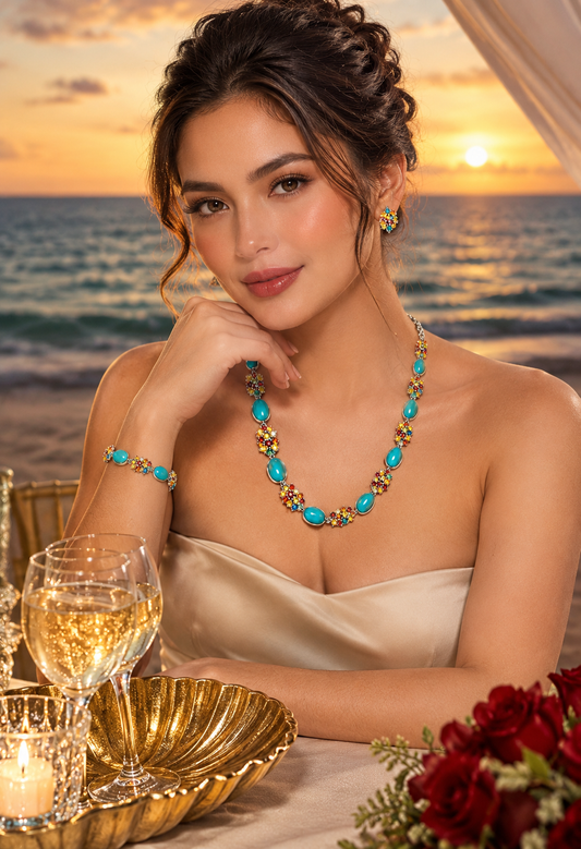The "Celestial Bloom" Sleeping Beauty Turquoise & Multi-Gemstone Set