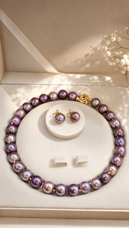 Purple Edison Pearl Necklace & Earring Set