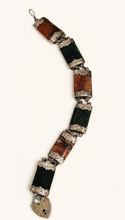 Victorian Scottish Agate Pebble Bracelet (Crafted in Sterling Silver)