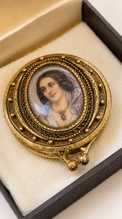 Vintage Filigree Miniature Portrait Vanity Compact