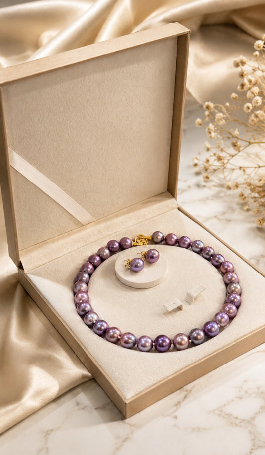 Purple Edison Pearl Necklace & Earring Set