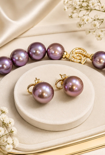 Purple Edison Pearl Necklace & Earring Set