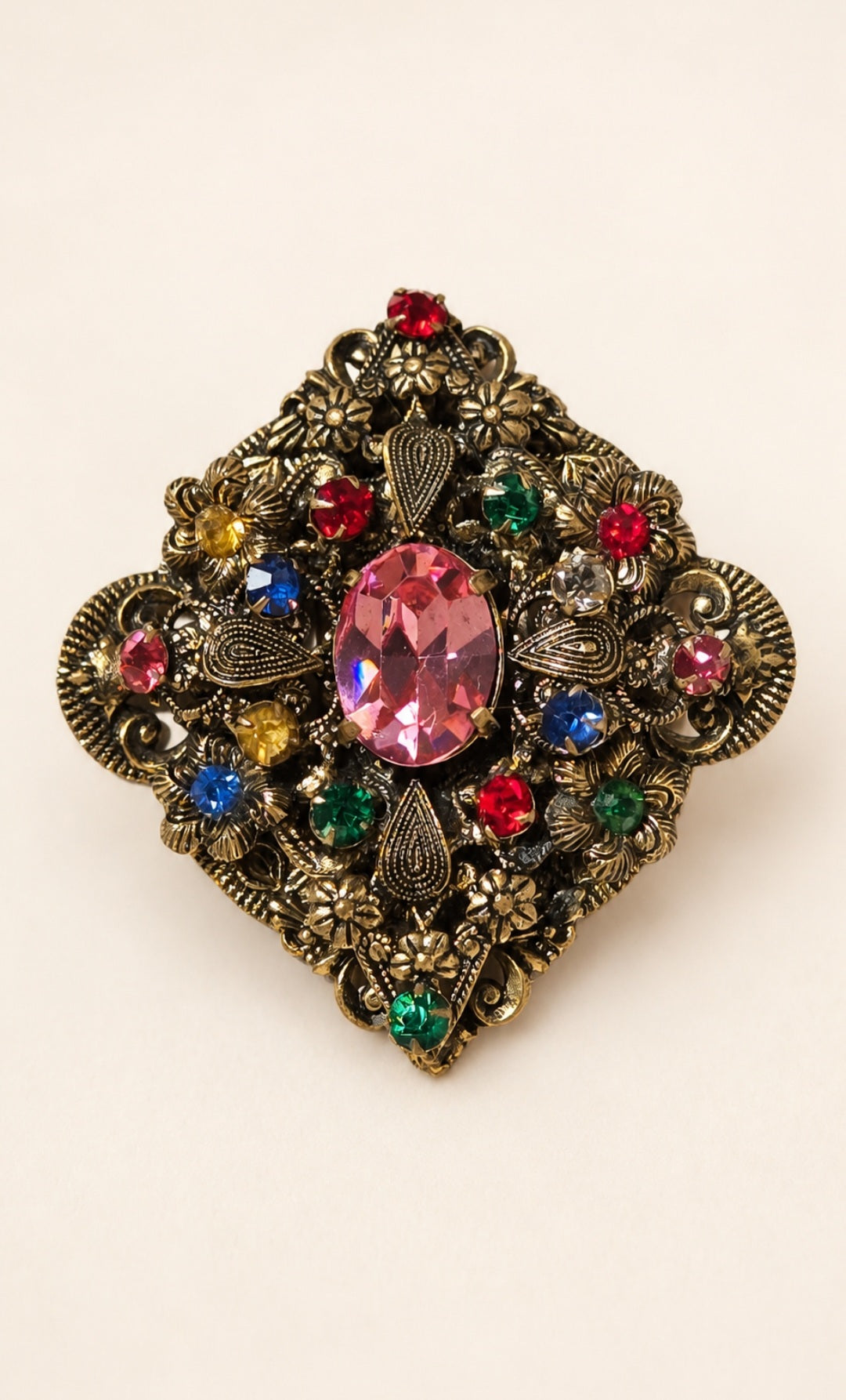 1930 Art Deco Czech Multi-Color Glass Rhinestone Dress Clip