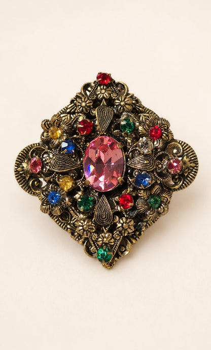 1930 Art Deco Czech Multi-Color Glass Rhinestone Dress Clip