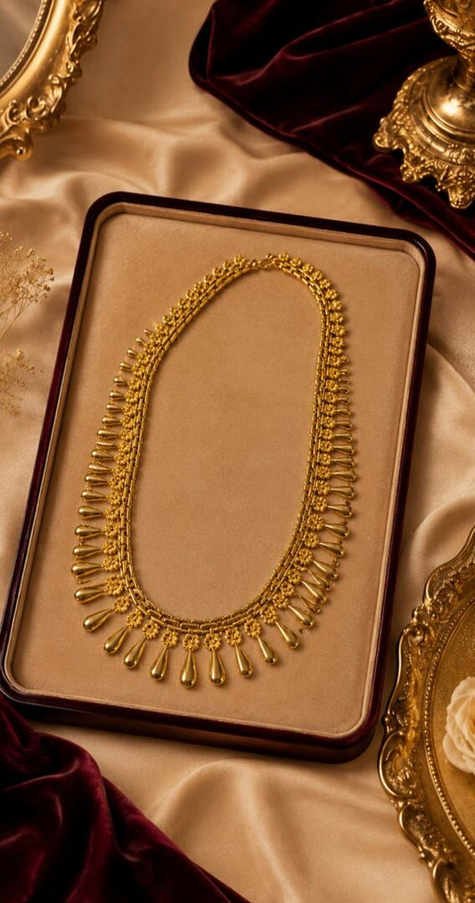 Mid-Century Gold Fringe Statement Necklace