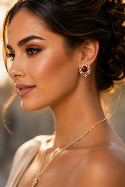 Captivating Vintage Heart Statement Earrings with Ruby Glass & Brilliant Rhinestones