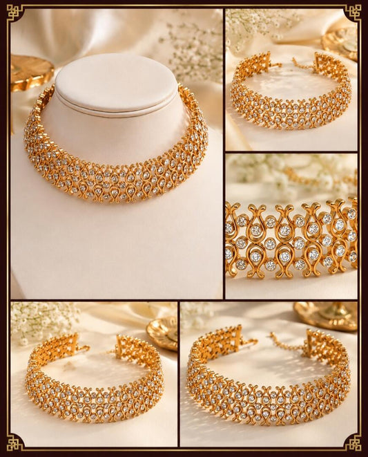 The Regal Lattice Rhinestone Collar Necklace