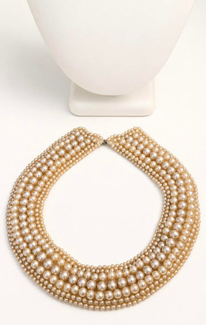 The Cleo Grand – Vintage Multi-Strand Pearl Bib Collar Necklace