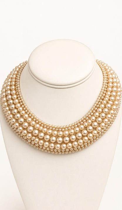 The Cleo Grand – Vintage Multi-Strand Pearl Bib Collar Necklace