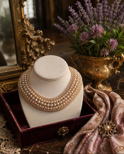 The Cleo Grand – Vintage Multi-Strand Pearl Bib Collar Necklace
