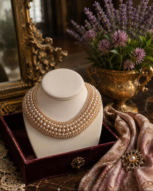 The Cleo Grand – Vintage Multi-Strand Pearl Bib Collar Necklace