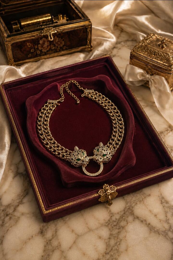 Vintage Hollywood Regency Dual Panther Necklace