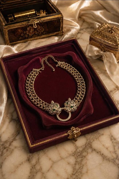 Vintage Hollywood Regency Dual Panther Necklace
