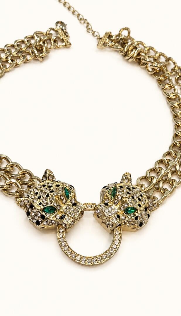 Vintage Hollywood Regency Dual Panther Necklace