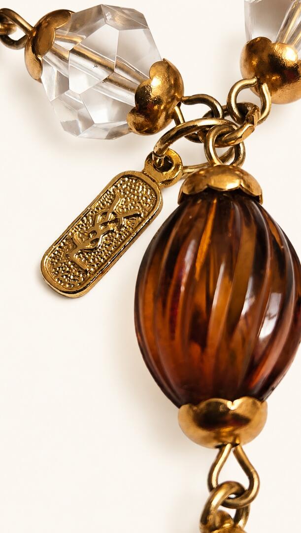 Vintage YSL Festive Beaded Statement Necklace with Crystal Drop