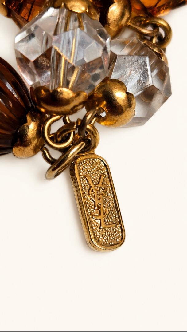 Vintage YSL Festive Beaded Statement Necklace with Crystal Drop