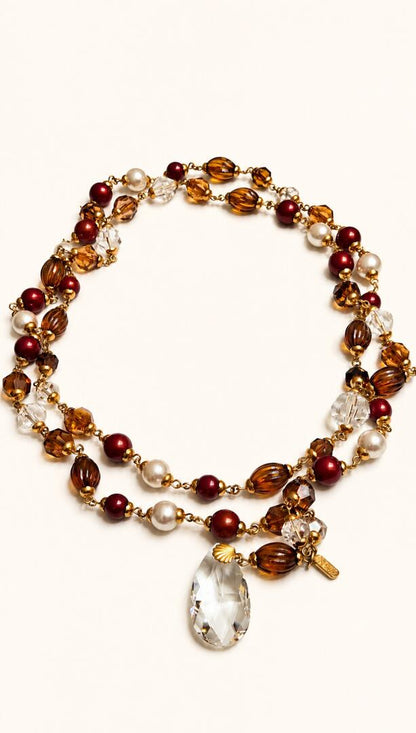 Vintage YSL Festive Beaded Statement Necklace with Crystal Drop