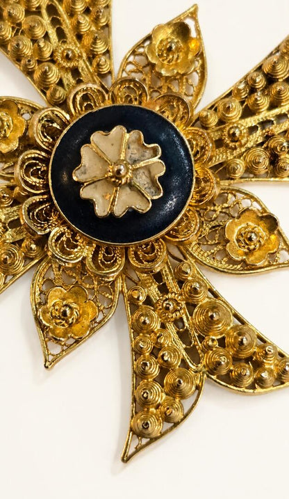 Portuguese Gold Filigree And Enamel Cross Pendant