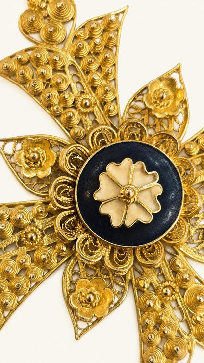 Portuguese Gold Filigree And Enamel Cross Pendant
