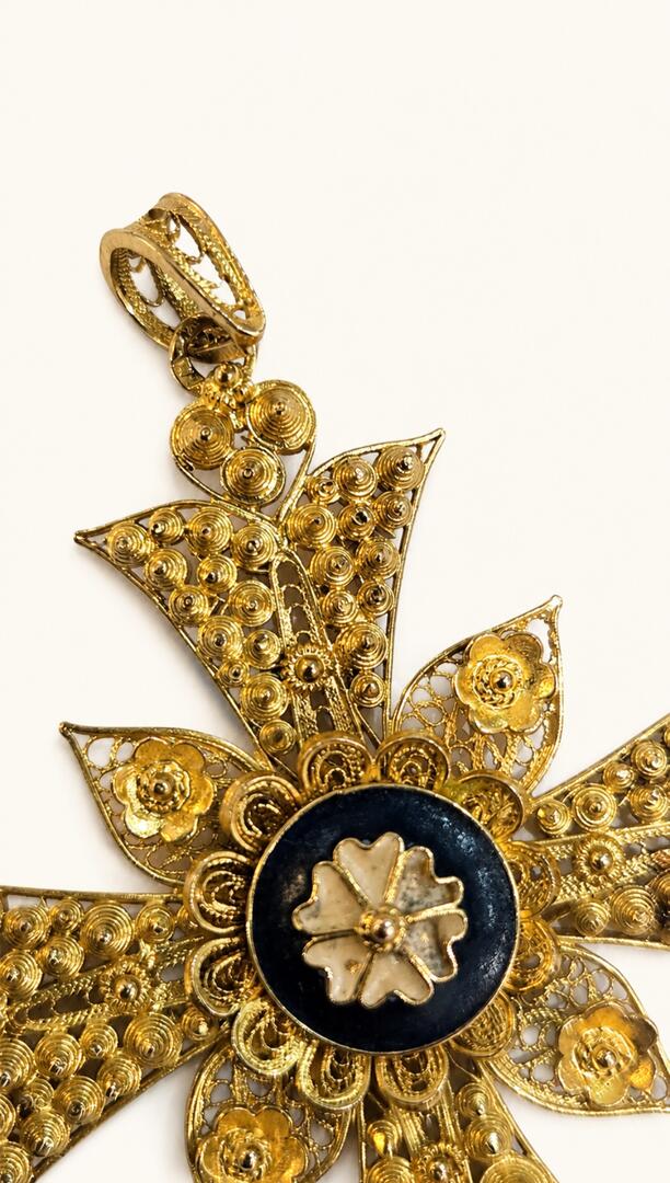 Portuguese Gold Filigree And Enamel Cross Pendant