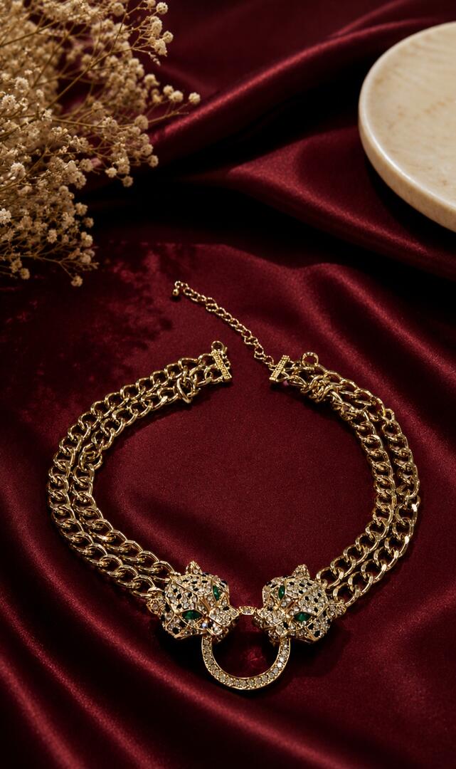 Vintage Hollywood Regency Dual Panther Necklace