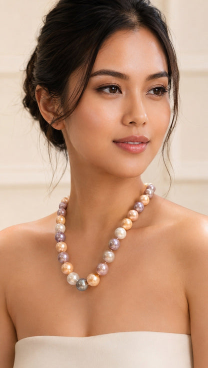 Natural Multi-Color Metallic Edison Pearl Necklace & Earring Set