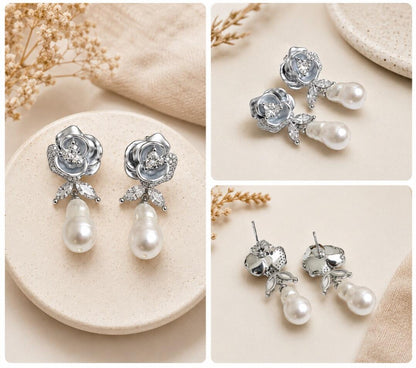 The White Rose & Nectar Drop Earrings