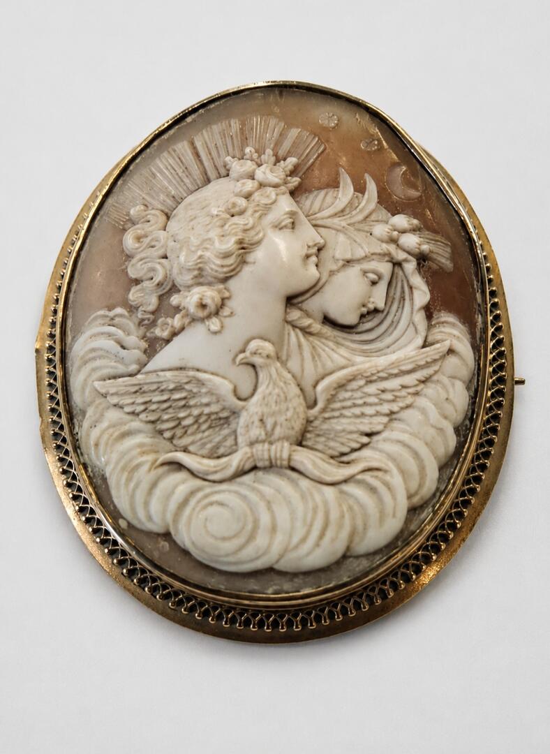 The Chariot of Dawn: Antique Victorian "Night & Day" Shell Cameo Brooch