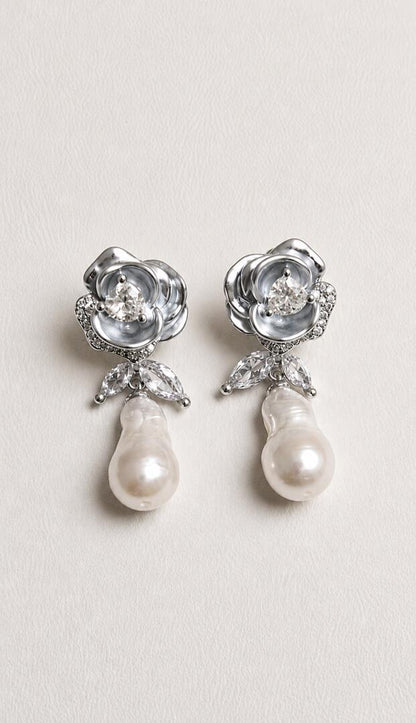 The White Rose & Nectar Drop Earrings