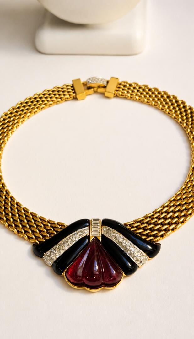 Vintage Mid-Century Gold-Tone Mesh Statement Choker