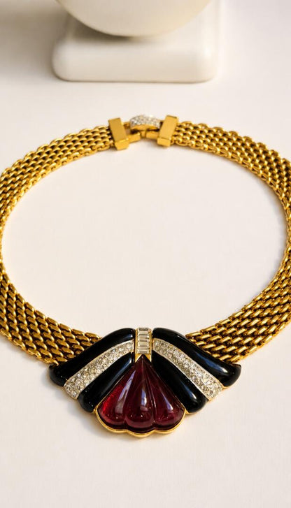 Vintage Mid-Century Gold-Tone Mesh Statement Choker