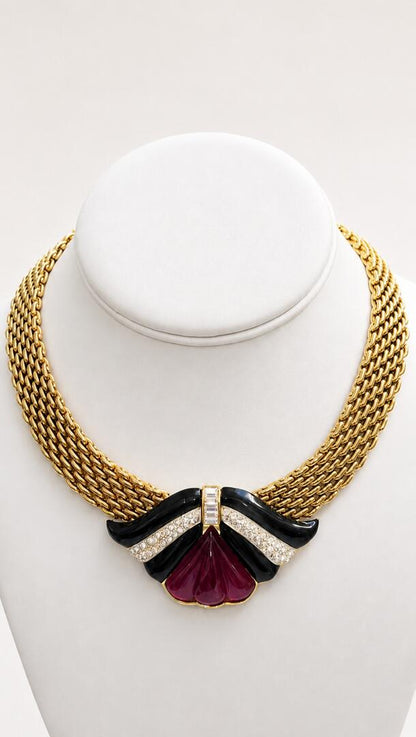 Vintage Mid-Century Gold-Tone Mesh Statement Choker