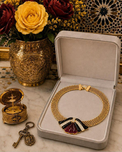 Vintage Mid-Century Gold-Tone Mesh Statement Choker