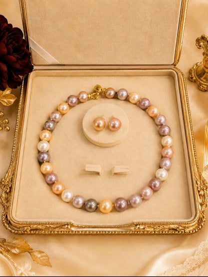 Natural Multi-Color Metallic Edison Pearl Necklace & Earring Set