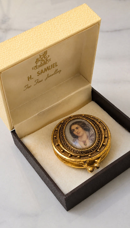 Vintage Filigree Miniature Portrait Vanity Compact