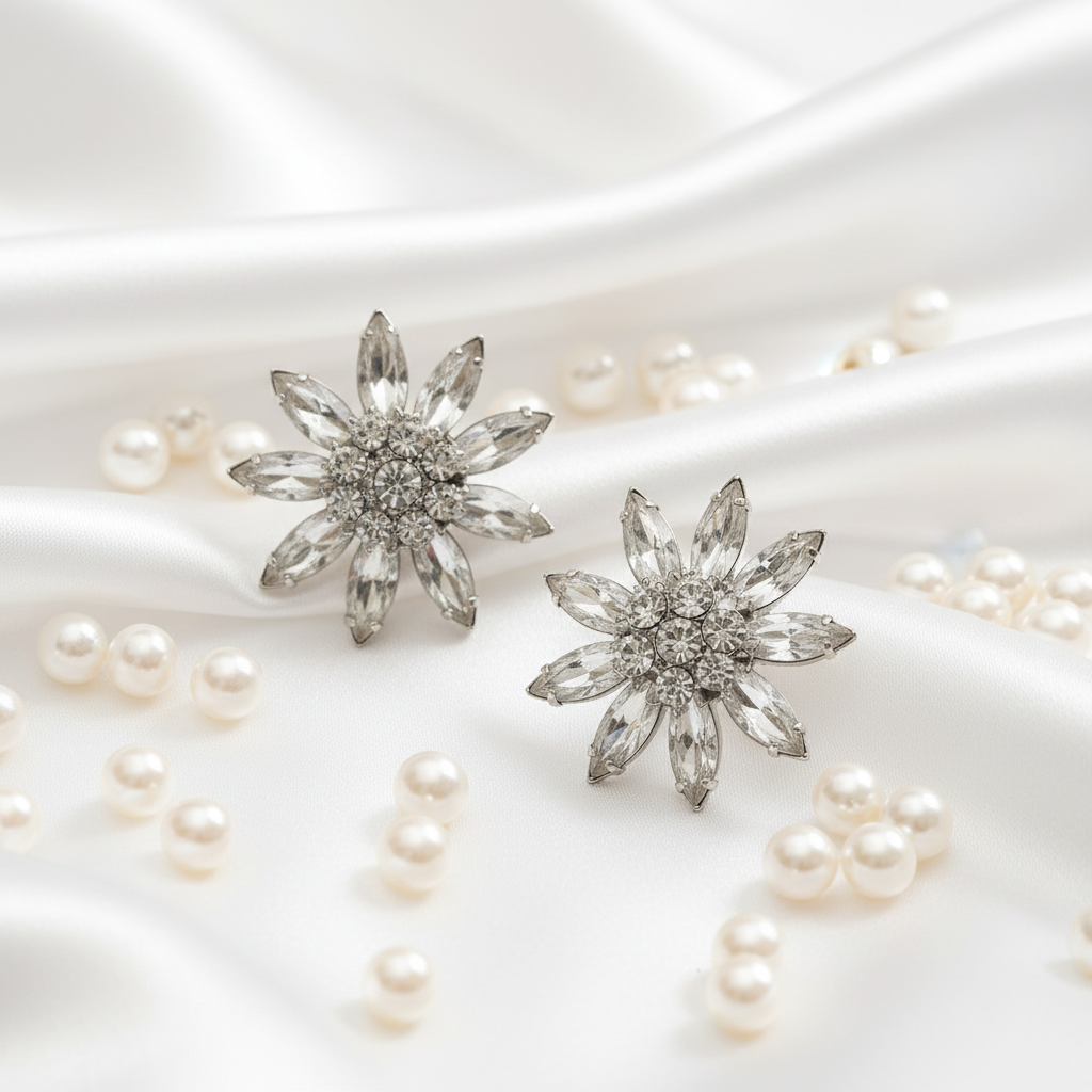 The Silver Crystal Bloom Earrings.