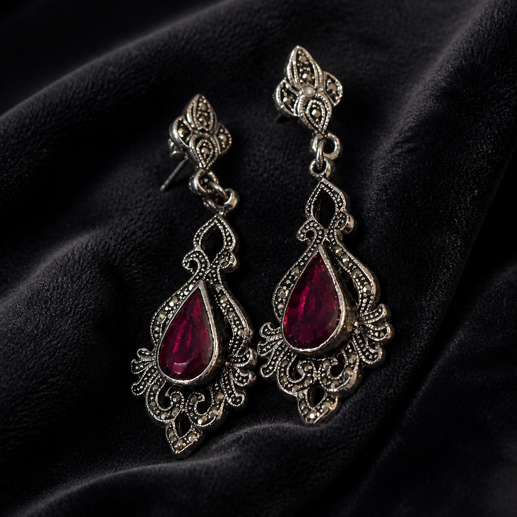 The Crimson Filigree Earrings.