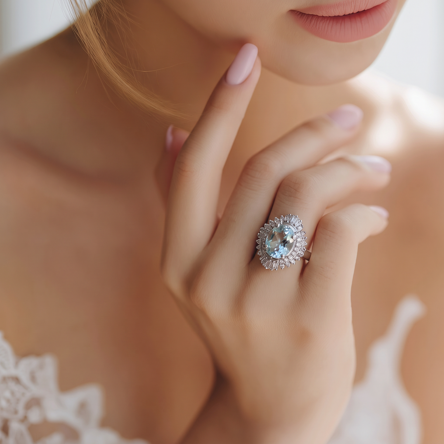 The Aquamarine Diamond Halo Ring.